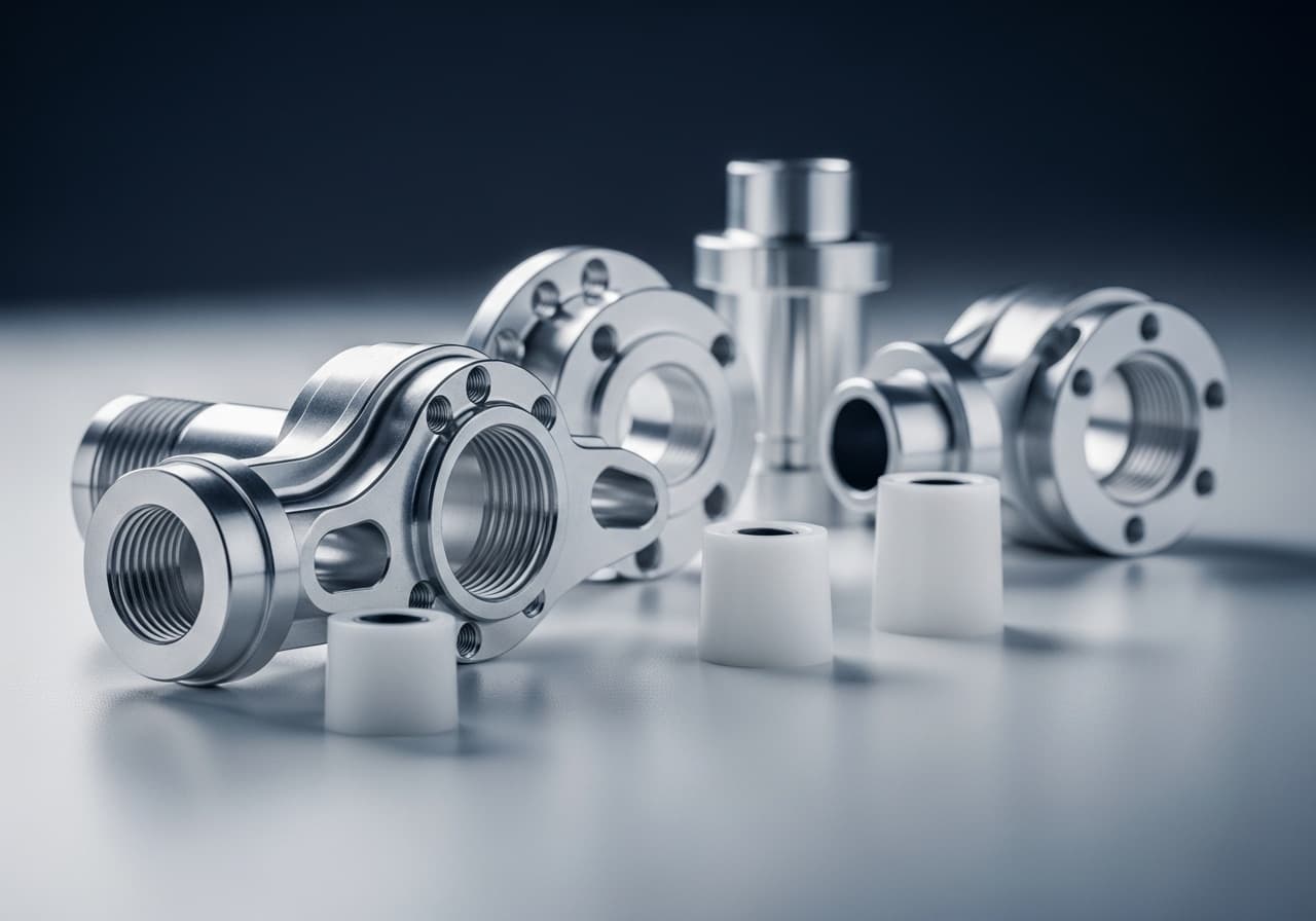 Precision-machined aluminium parts and POM/Delrin bushes